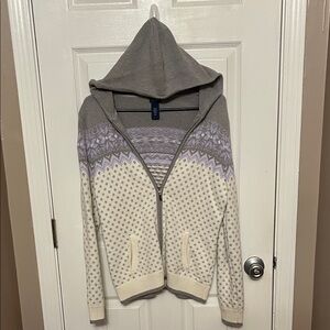 Izod Gray and Cream Hooded Cardigan
